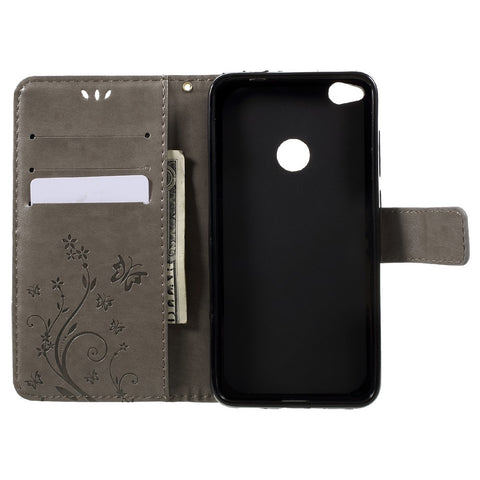 Imprinted Flora Butterflies Leather Phone Case Wallet for Huawei P8 Lite (2017) / Honor 8 Lite