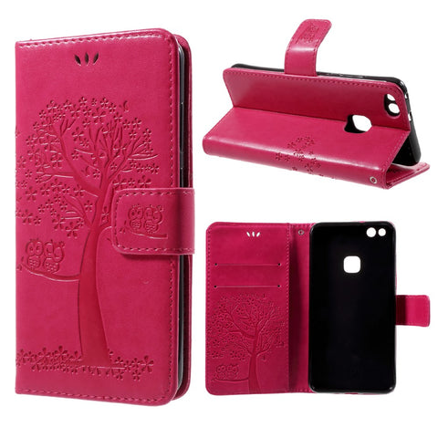 Imprint Tree Owl Magnetic Wallet Leather Stand Cover for Huawei P10 Lite