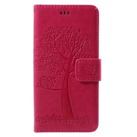 Imprint Tree Owl Magnetic Wallet Leather Stand Cover for Huawei P10 Lite