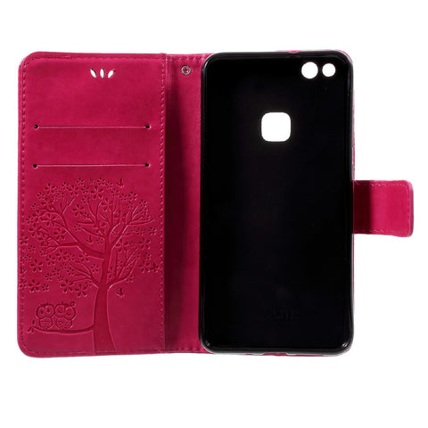Imprint Tree Owl Magnetic Wallet Leather Stand Cover for Huawei P10 Lite