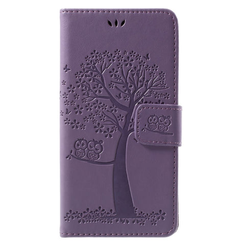 Imprint Tree Owl Magnetic Wallet Leather Stand Cover for Huawei P10 Lite