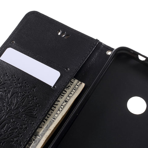Imprint Tree and Owls Leather Wallet Casing Cover with Stand for Huawei P8 Lite (2017) / Honor 8 Lite