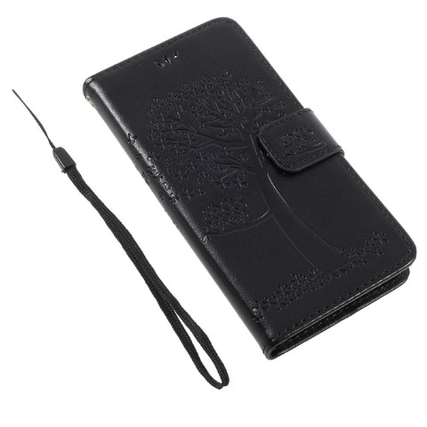 Imprint Tree and Owls Leather Wallet Casing Cover with Stand for Huawei P8 Lite (2017) / Honor 8 Lite