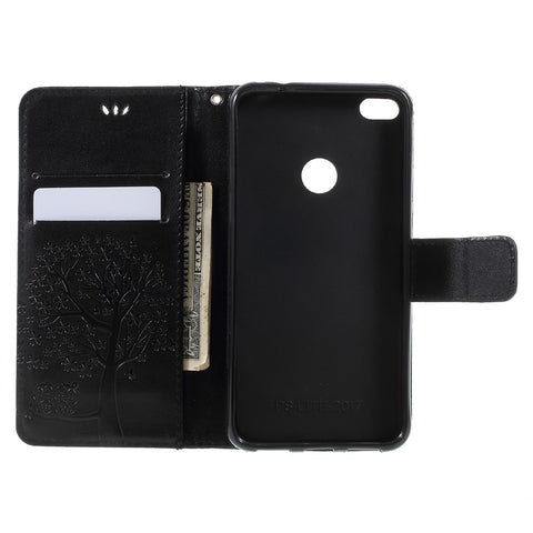 Imprint Tree and Owls Leather Wallet Casing Cover with Stand for Huawei P8 Lite (2017) / Honor 8 Lite