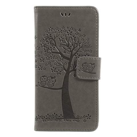 Imprint Tree and Owls Leather Wallet Casing Cover with Stand for Huawei P8 Lite (2017) / Honor 8 Lite