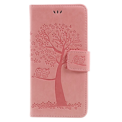 Imprint Tree and Owls Leather Wallet Casing Cover with Stand for Huawei P8 Lite (2017) / Honor 8 Lite