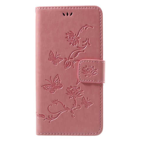 Imprint Butterfly Flowers Magnetic Wallet Leather Cover with Stand for Huawei P10 Lite