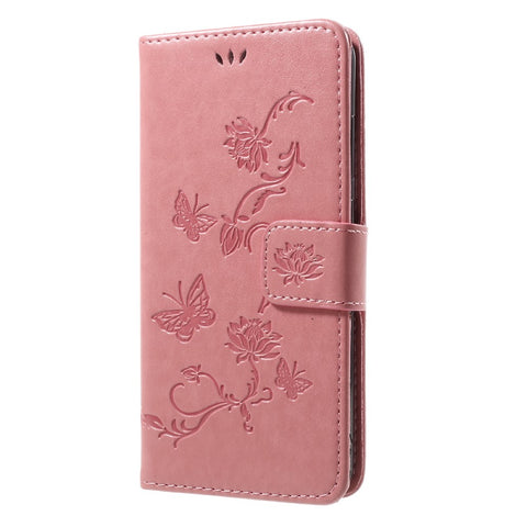 Imprint Butterfly Flowers Magnetic Wallet Leather Cover with Stand for Huawei P10 Lite