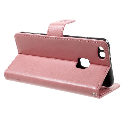Imprint Butterfly Flowers Magnetic Wallet Leather Cover with Stand for Huawei P10 Lite