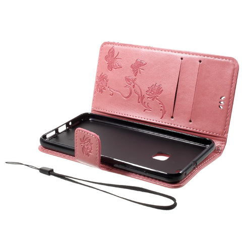Imprint Butterfly Flowers Magnetic Wallet Leather Cover with Stand for Huawei P10 Lite