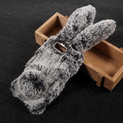 Bunny Shape Rhinestone Fluffy Warm Fur TPU Case for Huawei Honor 9