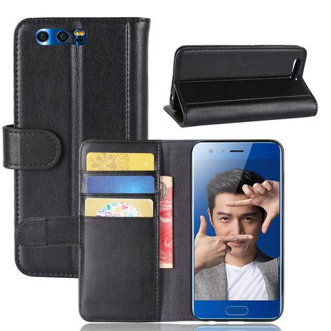 For Huawei Honor 9 Phone Cases Genuine Split Leather Wallet Mobile Cover Stand