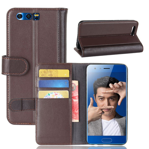 For Huawei Honor 9 Phone Cases Genuine Split Leather Wallet Mobile Cover Stand