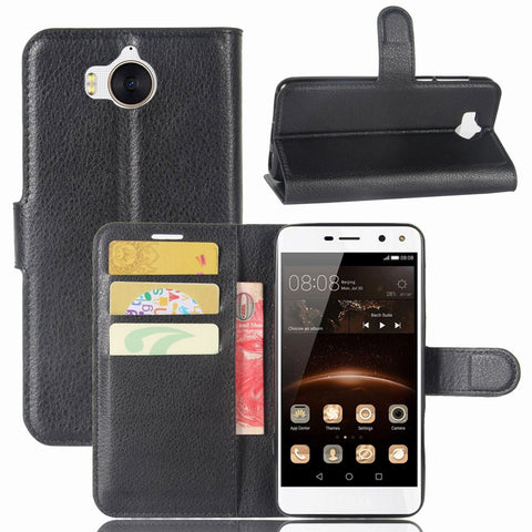 For Huawei Y5 (2017) / Y6 (2017) Litchi Texture PU Leather Card Slots Stand Phone Shell