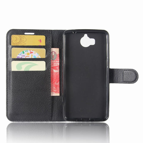 For Huawei Y5 (2017) / Y6 (2017) Litchi Texture PU Leather Card Slots Stand Phone Shell