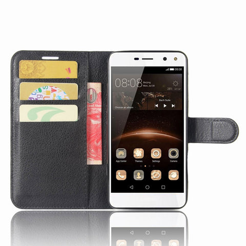 For Huawei Y5 (2017) / Y6 (2017) Litchi Texture PU Leather Card Slots Stand Phone Shell
