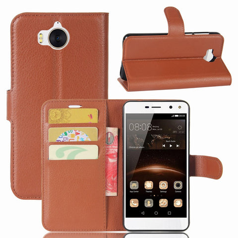 For Huawei Y5 (2017) / Y6 (2017) Litchi Texture PU Leather Card Slots Stand Phone Shell
