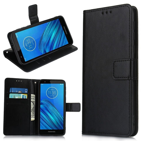 Crazy Horse Texture Leather Stand Phone Cover Wallet Case for Motorola Moto E6