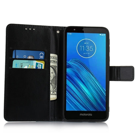 Crazy Horse Texture Leather Stand Phone Cover Wallet Case for Motorola Moto E6