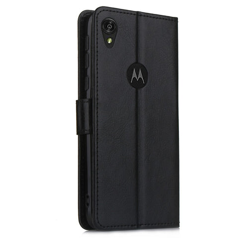 Crazy Horse Texture Leather Stand Phone Cover Wallet Case for Motorola Moto E6