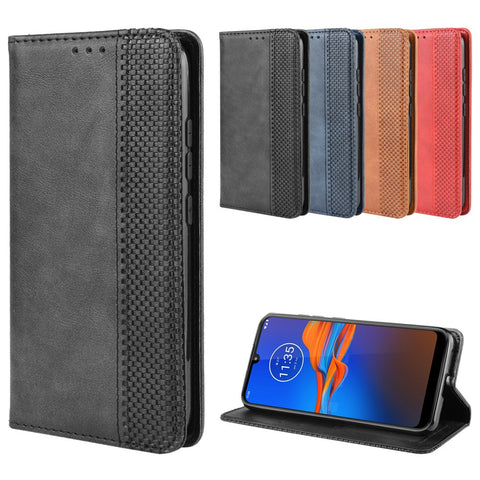 Retro Style Flip Leather Wallet Stand Protective Case for Motorola Moto E6 Plus/E6s (2019)/E6s