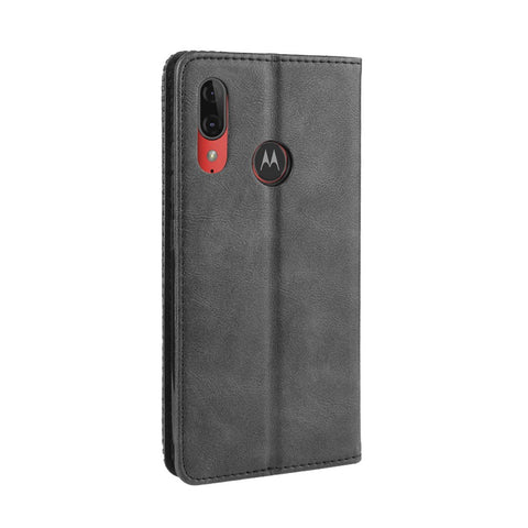 Retro Style Flip Leather Wallet Stand Protective Case for Motorola Moto E6 Plus/E6s (2019)/E6s
