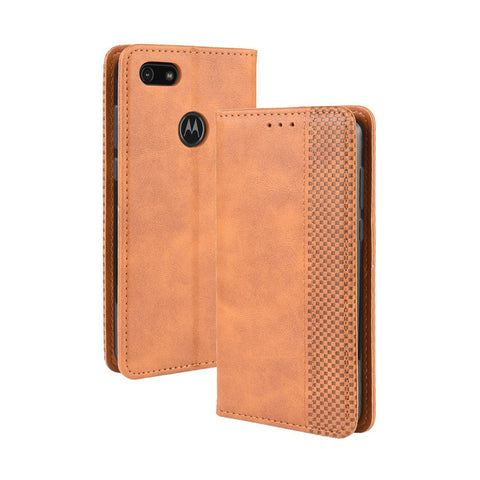 Retro Style Skin PU Leather Wallet Cover for Motorola Moto E6 Play