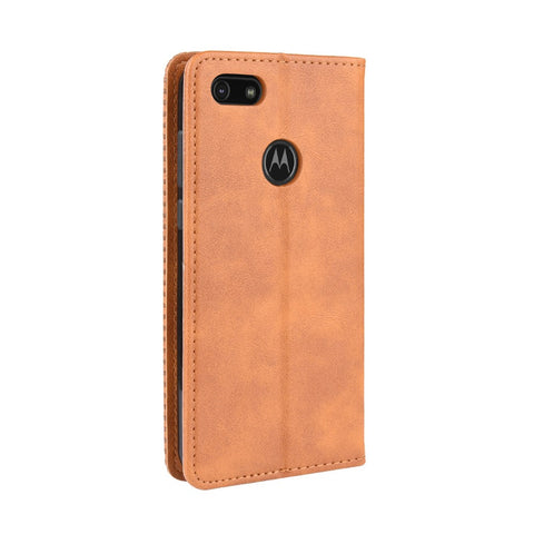Retro Style Skin PU Leather Wallet Cover for Motorola Moto E6 Play