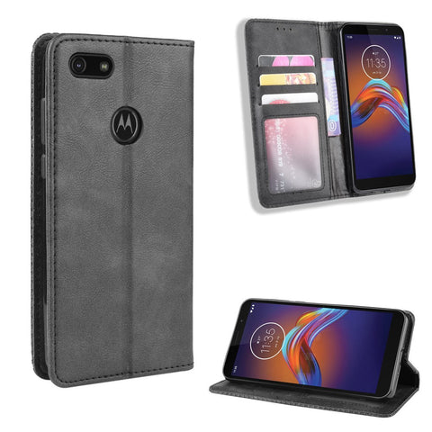 Retro Style Skin PU Leather Wallet Cover for Motorola Moto E6 Play