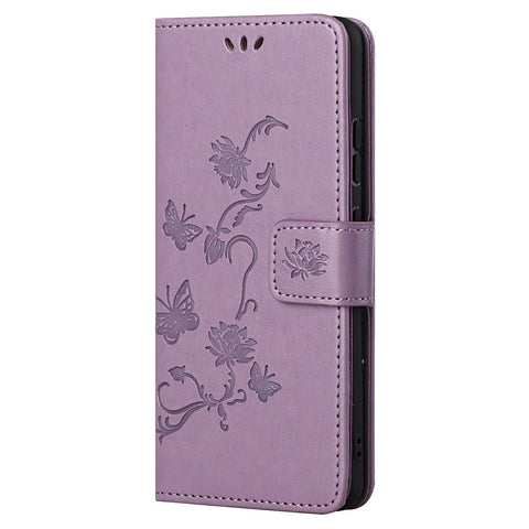 Butterfly Flower Imprinting Leather Cover Phone Standing Shell with Wallet Design for Motorola Edge 20