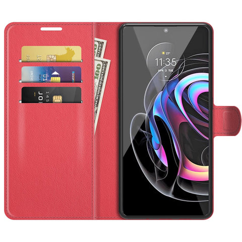 Leather Full-Protection Litchi Skin Phone Shell Case with Wallet Stand for Motorola Edge 20 Lite 5G