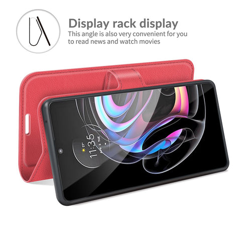 Leather Full-Protection Litchi Skin Phone Shell Case with Wallet Stand for Motorola Edge 20 Lite 5G