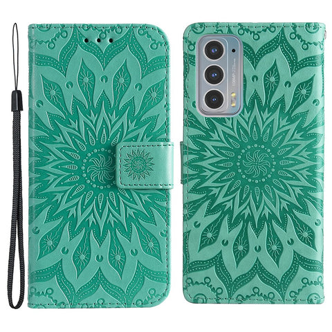 For Motorola Edge 20 Phone Case Sunflower Imprinted Leather Wallet Stand Cover with Strap