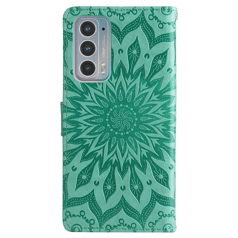 For Motorola Edge 20 Phone Case Sunflower Imprinted Leather Wallet Stand Cover with Strap