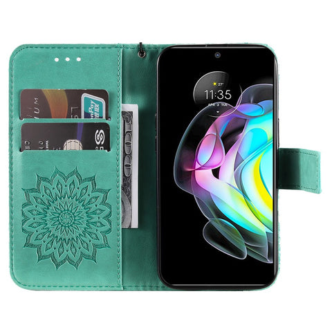 For Motorola Edge 20 Phone Case Sunflower Imprinted Leather Wallet Stand Cover with Strap