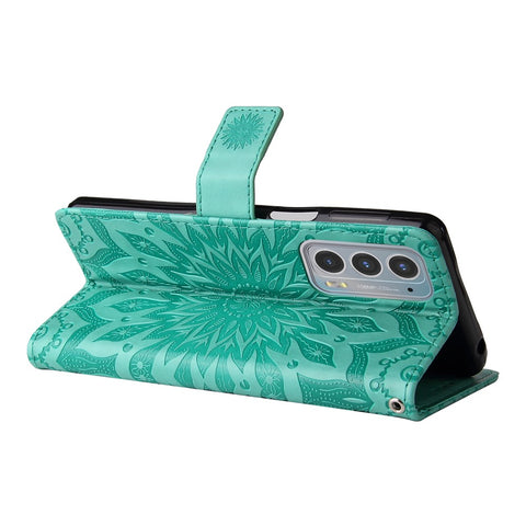 For Motorola Edge 20 Phone Case Sunflower Imprinted Leather Wallet Stand Cover with Strap