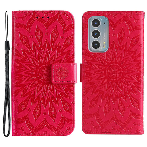 For Motorola Edge 20 Phone Case Sunflower Imprinted Leather Wallet Stand Cover with Strap