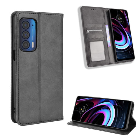 Vintage Style Strong Magnet Phone Stand Case Leather Cover with Wallet for Motorola Edge (2021)