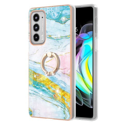 Case with Ring Kickstand Marble Pattern Electroplating TPU Back Cover for Motorola Edge 20