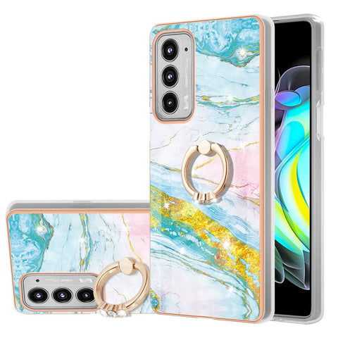 Case with Ring Kickstand Marble Pattern Electroplating TPU Back Cover for Motorola Edge 20