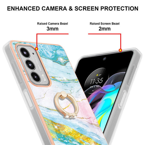 Case with Ring Kickstand Marble Pattern Electroplating TPU Back Cover for Motorola Edge 20