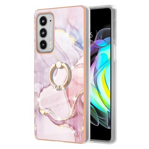 Case with Ring Kickstand Marble Pattern Electroplating TPU Back Cover for Motorola Edge 20