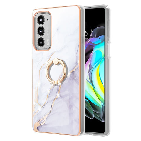 Case with Ring Kickstand Marble Pattern Electroplating TPU Back Cover for Motorola Edge 20