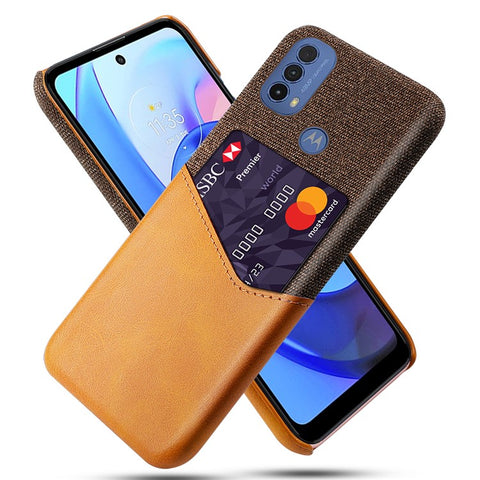 Shock-resistant Cloth Texture Hybrid Phone Case Cover with Back Card Slot Design for Motorola Moto E20 / E30 / E40