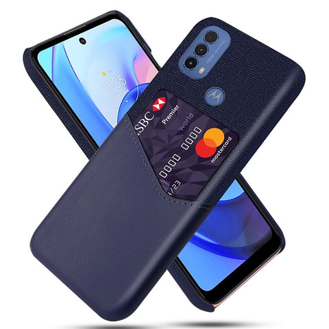 Shock-resistant Cloth Texture Hybrid Phone Case Cover with Back Card Slot Design for Motorola Moto E20 / E30 / E40