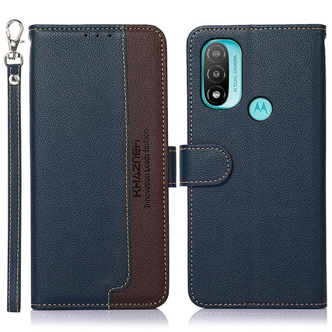 KHAZNEH RFID Blocking Anti-theft Swiping Litchi Texture Protective Leather Case Cover with Stand Wallet for Motorola Moto E20/E40