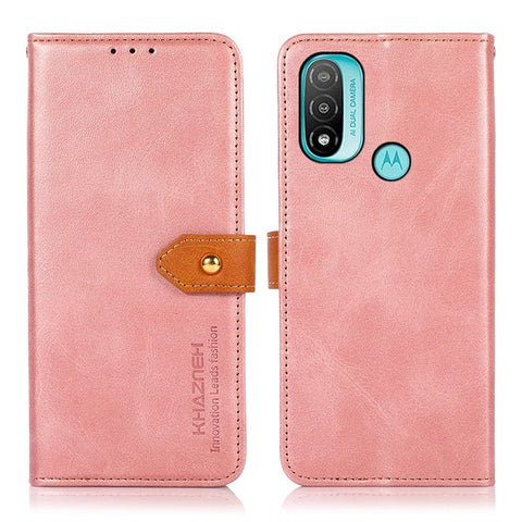 KHAZNEH Leather Wallet Stand Protective Case with Golden Magnetic Clasp for Motorola Moto E20/E30/E40