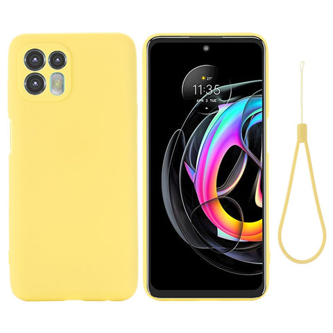 Precise Cutout Soft Liquid Silicone Anti-drop Phone Case Cover with Wrist Strap for Motorola Edge 20 Lite