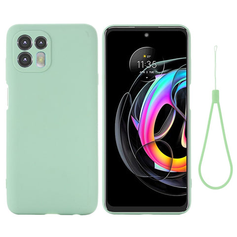 Precise Cutout Soft Liquid Silicone Anti-drop Phone Case Cover with Wrist Strap for Motorola Edge 20 Lite