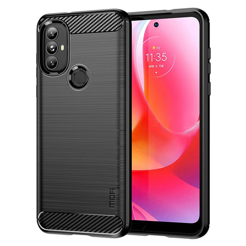 MOFI Shockproof Lightweight Brushed Carbon Fiber Design Soft TPU Covering Case for Motorola Moto G Power (2022)